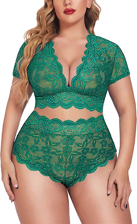 avidlove plus size lingerie plus floral lace scallop trim lingerie set deep v allover lace bra