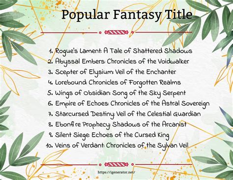 Fantasy Title Generator 461 Fantasy Book Title Ideas