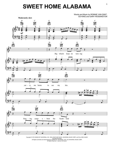 Lynyrd Skynyrd Sweet Home Alabama Sheet Music Download Pdf Score 187326