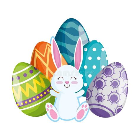 Cute Rabbit With Easter Eggs Painted Stock Vector Illustration Of