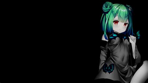 Selective Coloring Anime Girls Black Background Dark Background Simple
