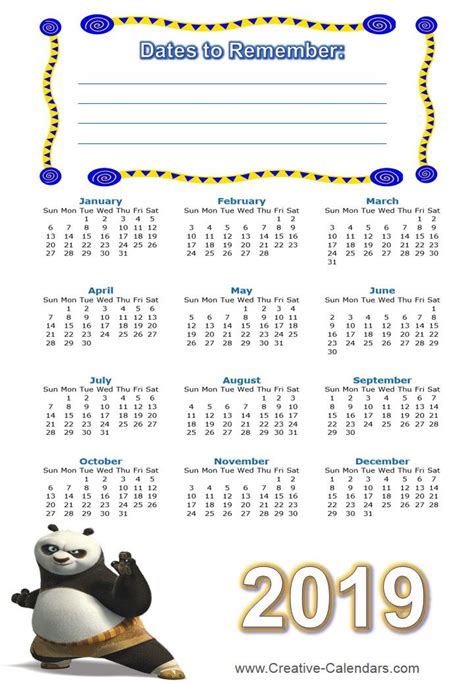 printable kung fu calendars