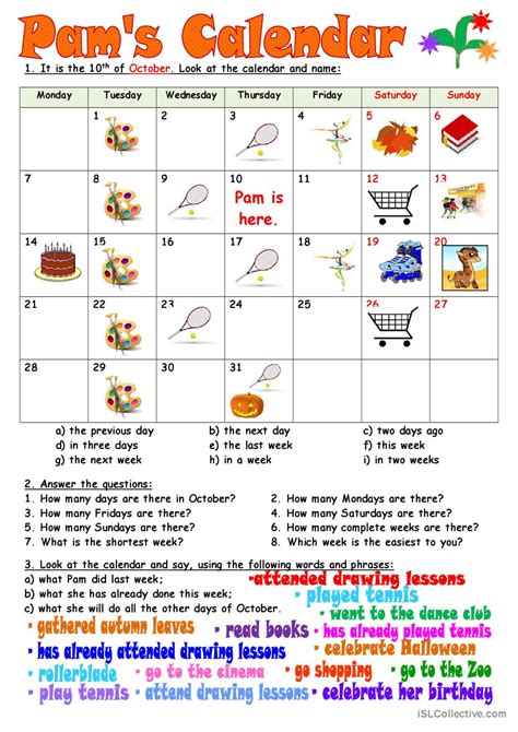 Pams Calendar English Esl Worksheets Pdf And Doc