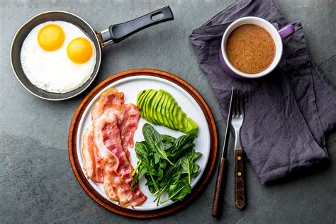 Ketogenic Diet Breakfast Fried Egg Bacon And Avocado Spinach Helen