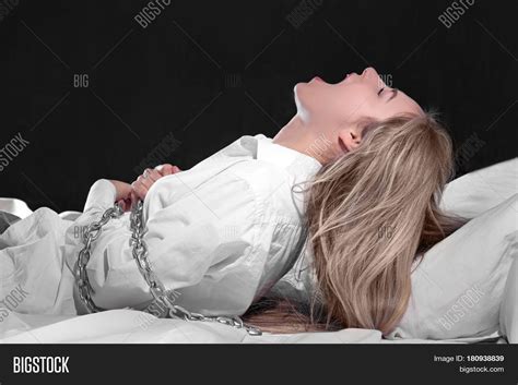 Girl Tied Chain Bed Sleep Image Photo Bigstock