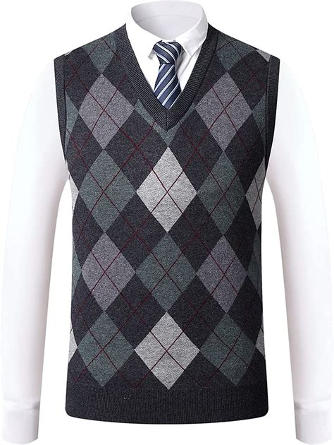 KTWOLEN Mens Casual V Neck Sleeveless Jumper Vest Argyle Business