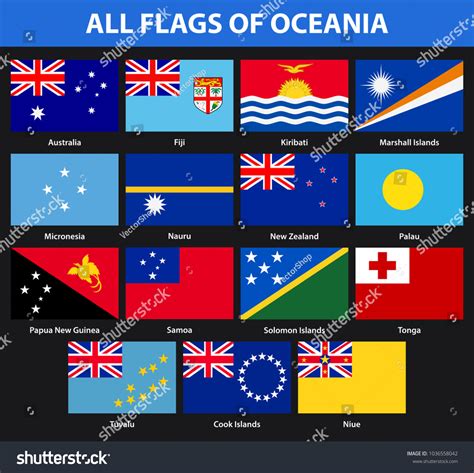 Set Of All Flags Of The Countries Of Oceania Royalty Free Stock