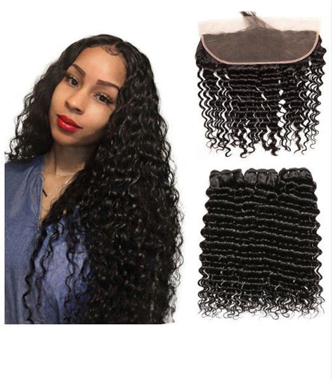 Deep Wave Peruvian 100 Remy Human Hair Weave Bundles With Frontal No