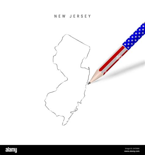 Croquis de lápiz de mapa de estado de EE UU De Nueva Jersey Mapa de
