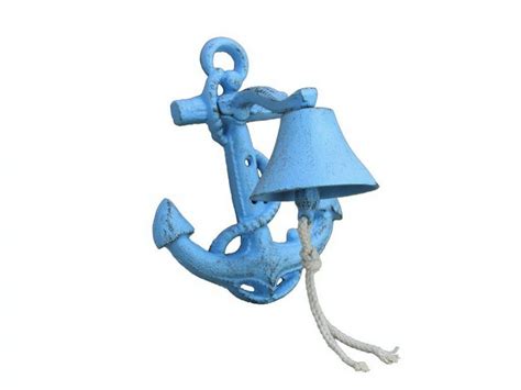 Buy Rustic Light Blue Cast Iron Wall Mounted Anchor Bell 8in Nautical