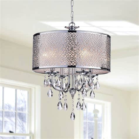 Shop Indoor 4 Light Chrome Crystal White Shades Chandelier Free