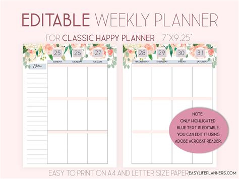 2021 Weekly Planner Pages Editable Planner Made To Fit Happy Planner