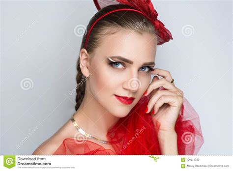 Girl In A Red Hat Stock Photo Image Of Copy Lipstick 106511782