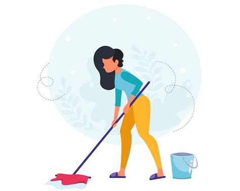 Mulher Lavando O Chão Conceito De Limpeza De Casa Dona De Casa