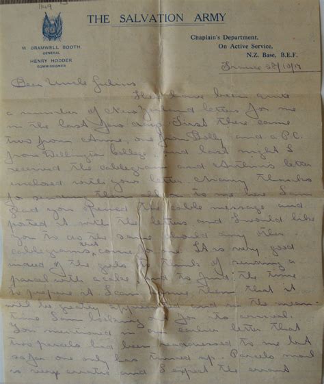 October 28th 1917 Letter From Bernard Sladden To His Uncle Julius