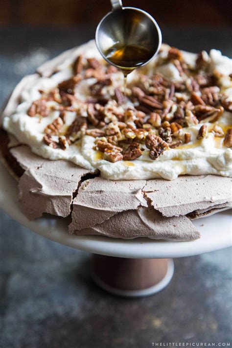 Pavlova meringue is unusual in that cornstarch is also typically mixed in and the vinegar is added after—not before—whipping. Chocolate Pavlova with maple cream and pecans | Recipe ...