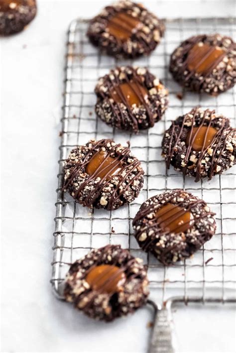 These Turtle Thumbprint Cookies Complete With A Gooey Caramel Center