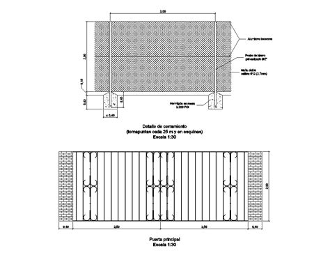 Gate With Fence Elevation And Section Cad Drawing Details Dwg File