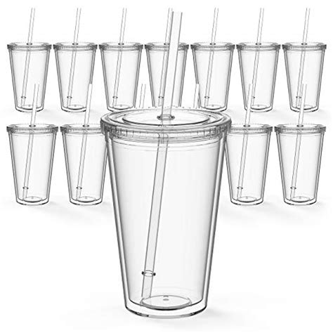 Maars Drinkware Bulk Double Wall Insulated Acrylic Tumblers With Straw And Lid Set Of 12 16