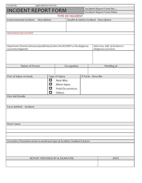 Incident Report Form For Incident Hazard Report Form Template Best