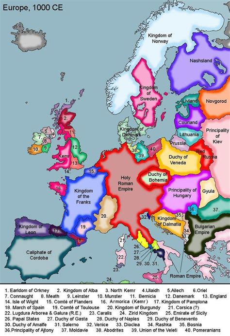 The European Map With Countries In Different Colors And Numbers On Each