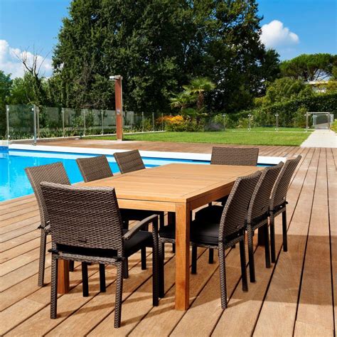 This wood repels spills, and because of its dense grain, it also resists impact damage and scratches. Amazonia Taylor 9-Piece Teak Rectangular Patio Dining Set ...