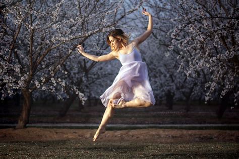 Wallpaper Jumping Ballerina Trees Dancer Women 2560x1707