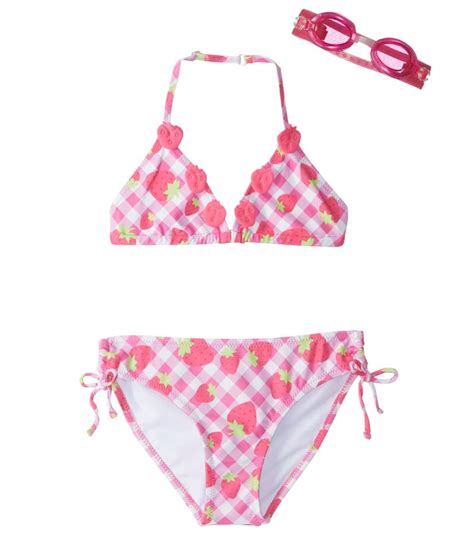 Jump N Splash Girls Doll Face Strawberry Bikini Set Wfree Goggles 4