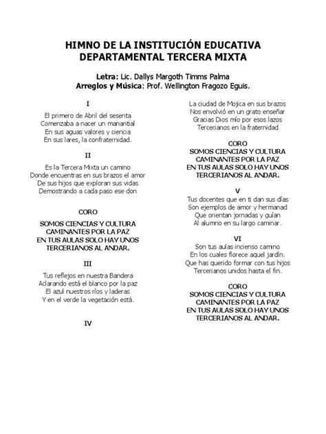 Himno De La Institución Educativa Departamental Tercera Mixta Pdf