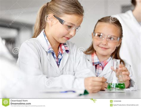 Kids With Test Tube Studying Chemistry At School Stock Photo Image Of