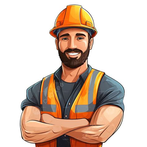 Industrial Construction Worker Engineer Cartoon Style Illustration