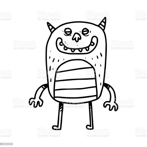 A Hand Drawn Illustration Of A Smiling Tall Monster Stock Illustration