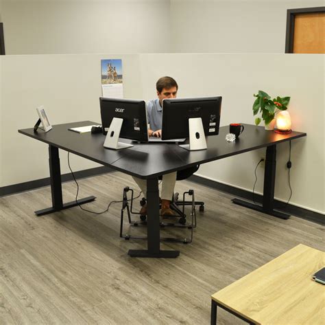 Titan L Shaped Adjustable Sit To Stand Desk W Black Desktop Titan