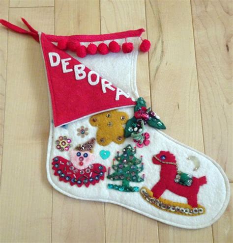 Vintage Small Felt Sequins Christmas Stocking By Simplyagain Monogram