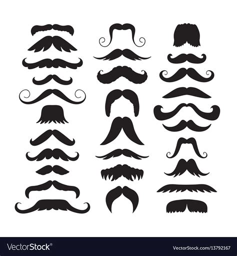 Set Hand Drawn Old Fashion Mustaches Black Vector Image