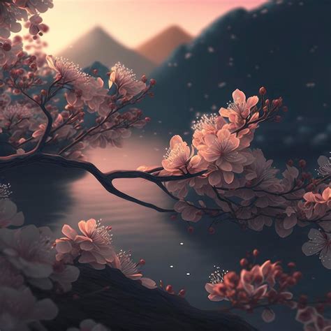 Premium Photo Cherry Blossom By A Lake