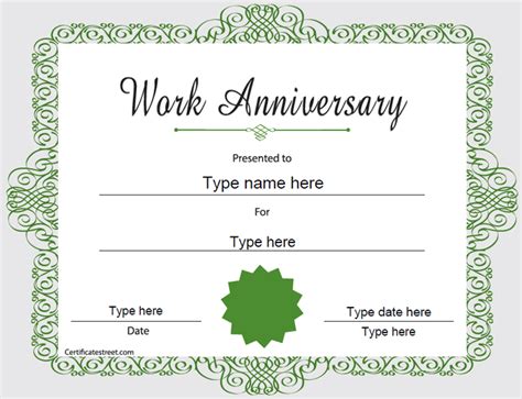Work Anniversary Certificate Template Word