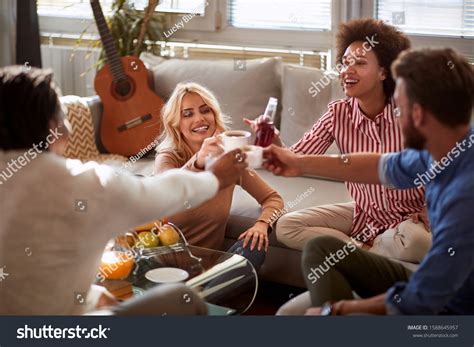 Group Young People Drinking Having Fun Stock Photo 1588645957