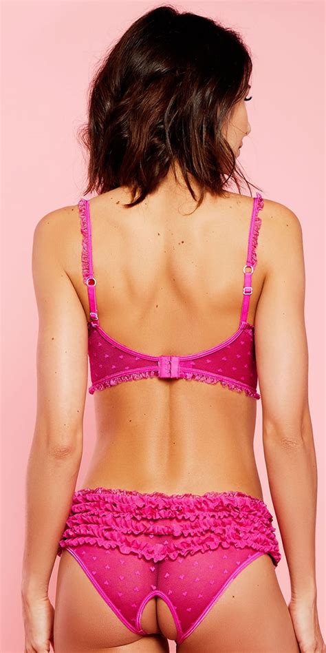 Hot Pink Open Cup Bra With Ruffle Skirt Panty Sexy Womens Intimates