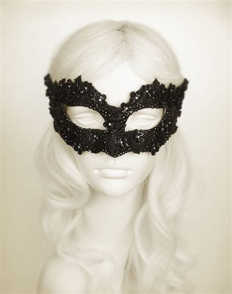 Sequined Black Masquerade Mask With Rhinestones And Embroidery Etsy