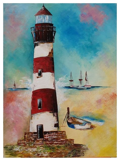 Acrylic On Canvas 60 X 80cm Dusk Lighthouse Lighthouses Dusk