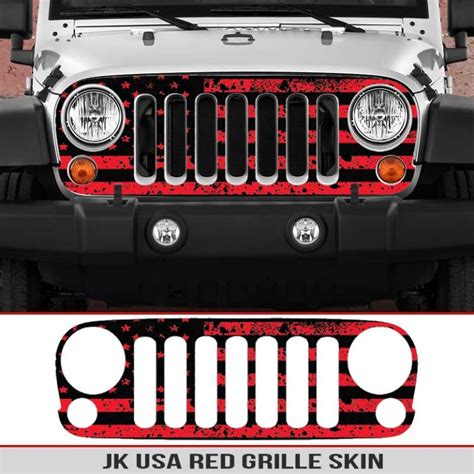 Jeep Wrangler Grille Skins Usa Wrangler Jk Distressed Decal Red