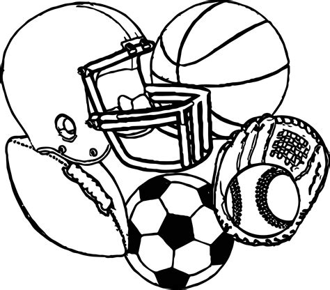 Sports Equipment Football Baseball Basketball Soccer Coloring Page