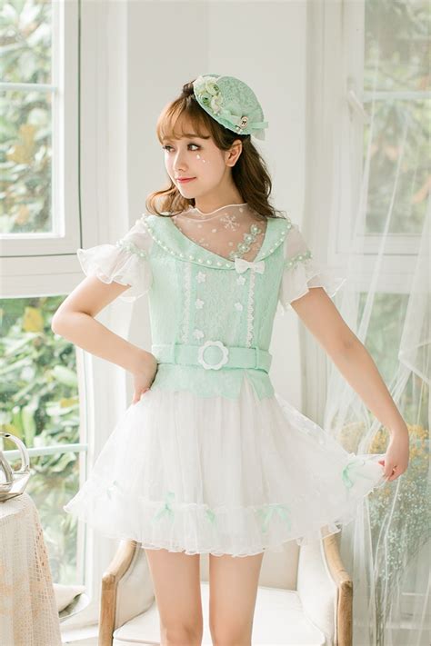 Princess Sweet Lolita Candy Rain Light Green For Summer Short Sleeve
