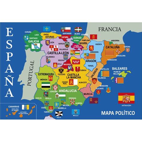 Postal De Mapa España Banderas De España