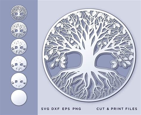 Oak Tree D Tree Of Life Svg Tree Cut File SVG By Layers CNC Plan Layered Svg Engraving