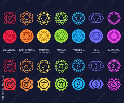 Chakra Symbols Set On Dark Background Stock Vektorgrafik Adobe Stock