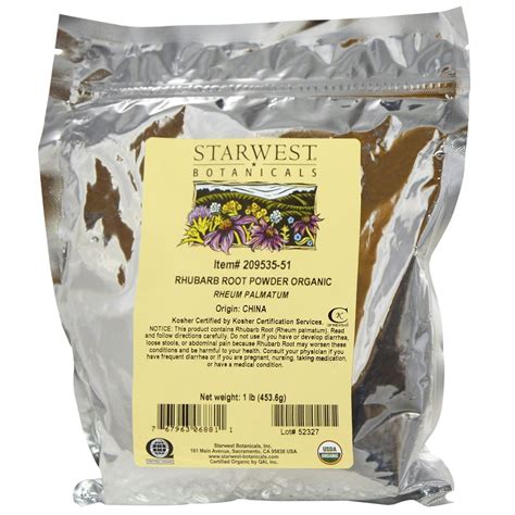 Starwest Botanicals Rhubarb Root Powder Organic 1 Lb 4536 G Iherb