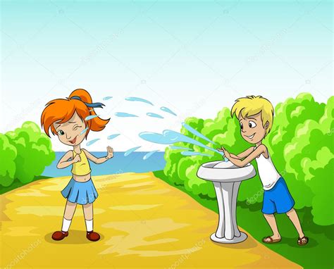 Kids Play With Water In Summer Day — Stock Vector © Acidburn 6737325