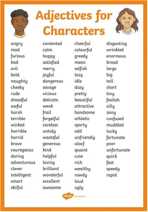 The list contains adjectives, synonyms, terminology, and other descriptive words related to movement. Adjectives for Characters Display Poster | Learn english ...